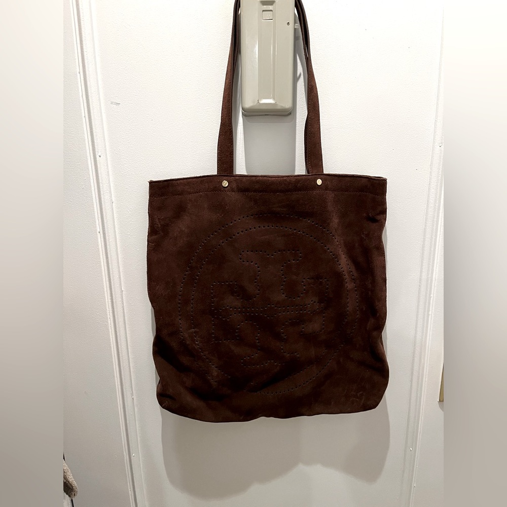 Tory Burch chocolate brown suede tote